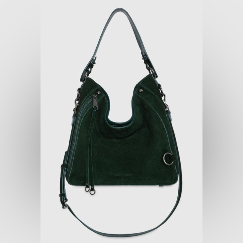 Rebecca Minkoff MAB Hobo bottle green suede bag. Still in original packaging.